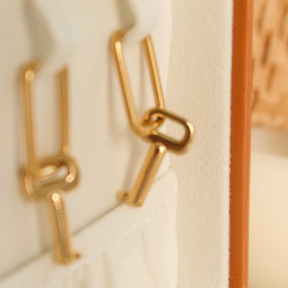 NEW 18K Gold Plated Key Drop Hoop Earrings - Picture 6 of 11